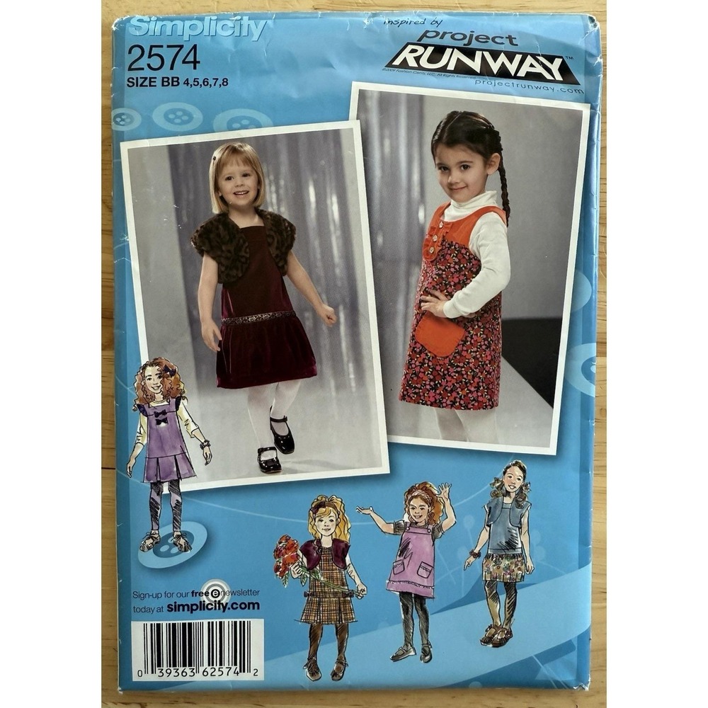 Simplicity‎ Project Runway Pattern 2574 Girl's Jumper Skirt & Shrug Size 4-8 Cut